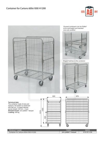 Behälter für Kartons 600x1000 H1200 – Optimierter Rollbehälter für Kartonware