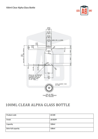 100ml Alpha Clear Glass Bottle