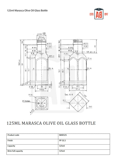 125 ml Marasca-Olivenöl-Glasflasche (Schraubhals)