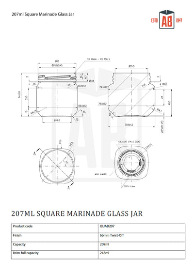 207 ml quadratisches Marinadenglas