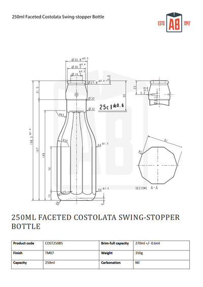 250 ml facettierte Costolata-Flasche mit Bügelverschluss