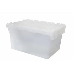 Tragebox mit befestigtem Deckel – 60 Liter – 600 x 400 x 320 mm – Transparent – Stapelbar und nestbar