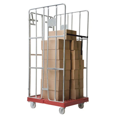 3-seitiger Rollbehälter – 810 x 680 x 1680 mm, feuerverzinkt mit Gurt und Kunststoffboden