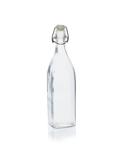 Quadratische Glaswasserflasche mit Bügelverschluss, 1 Liter