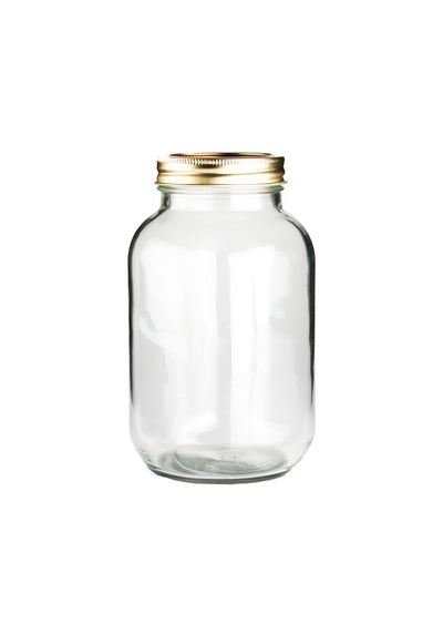 1 Liter Einmachglas aus einfachem Glas mit 2-teiligem goldenen Deckel