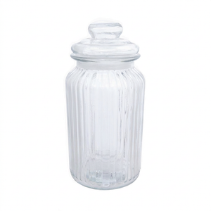 1.3 Litre Ribbed Knob-Stopper Empty Glass Jar