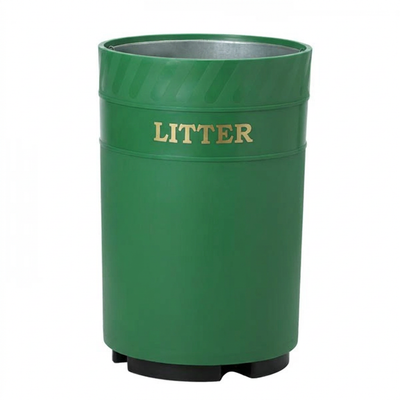 126 litre MDPE open top outdoor waste bin with galvanised liner and gold litter lettering
