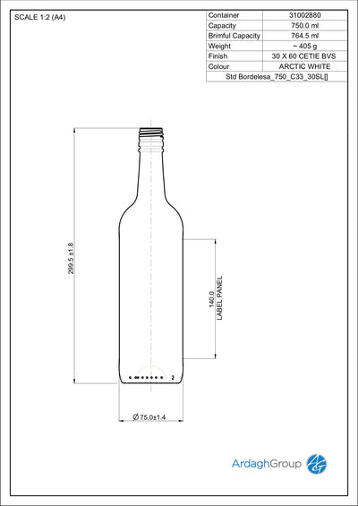 750ml Flintglas Bordelesa Einweg Weinflasche - Ardagh