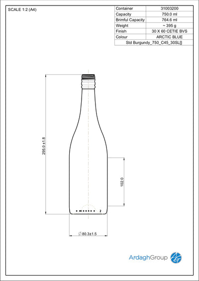 750ml Blaue Glas Burgunder Einweg Weinflasche - Ardagh