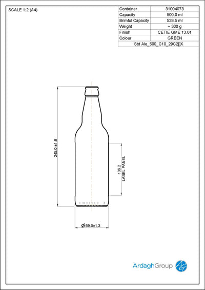 500ml Glas Ale Einweg-Bierflasche - Ardagh