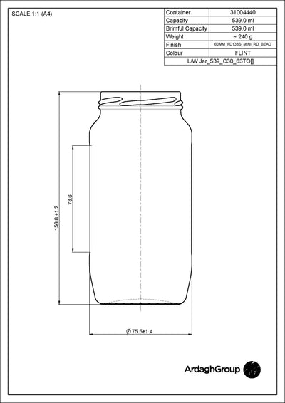 539ml Flintglas Lebensmittelglas - Ardagh