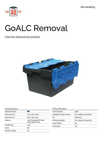 710 x 460 x 368 mm Angebrachte Deckel-Plastikbox (80 L) – Schwerlast-PP-Transportbehälter