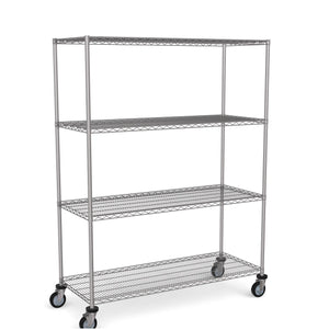 Drahtregal aus Edelstahl – Mobiles Gerät 1800 mm hoch, 4 Ebenen, Catering- & Krankenhausqualität