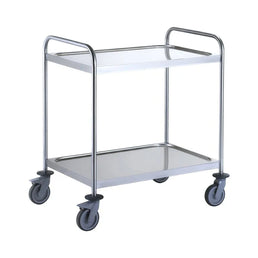 2 Tier Stainless Steel Trolley – 304 Grade with Dished Shelves & Braked Castors