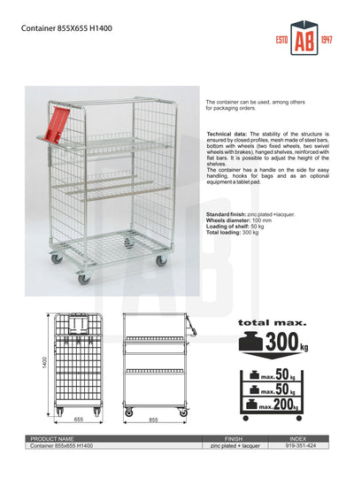 Heavy-Duty Container 855x655 H1400 – Industrial Roll Cage for Secure Storage