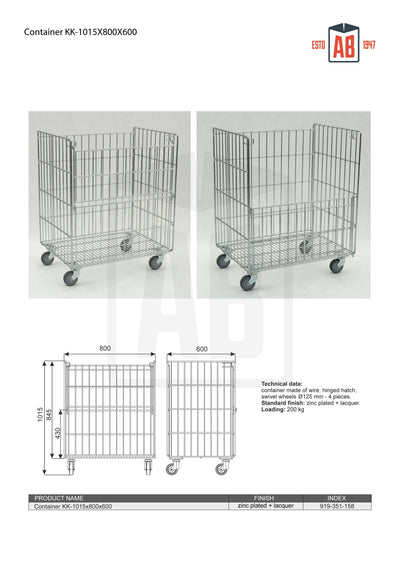Container KK 1015x800x600 – Heavy-Duty Roll Cage for Bulk Storage