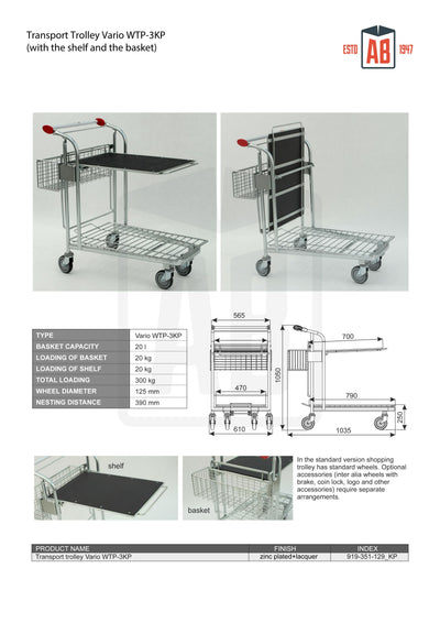 Vario WTP-3D Transport Trolley – Dual-Level Trolley with Basket and Shelf
