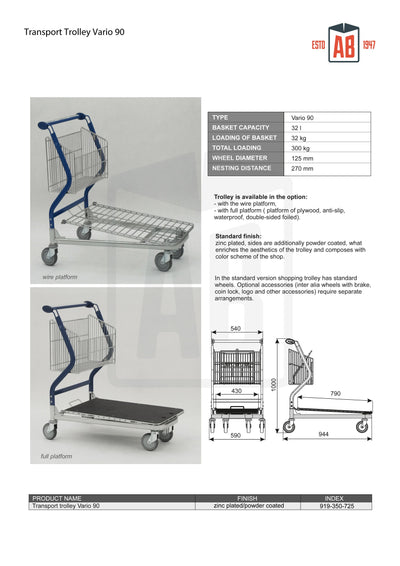 Vario 90 Transport Trolley – Fixed Basket Trolley with Plywood Platform