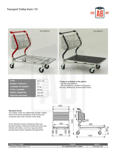 Vario 110 Transport Trolley – Fixed Basket Trolley with Wire Platform