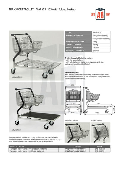 Vario 110S Transport Trolley – Foldable Basket Trolley with Wire Platform