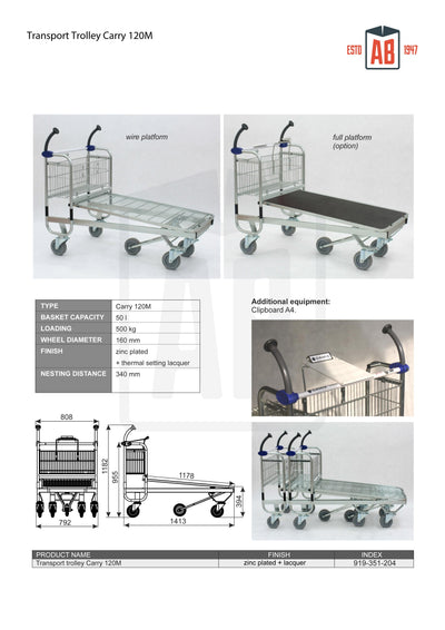 Carry 120M Transport Trolley – Extra-Capacity Trolley with Wire Platform