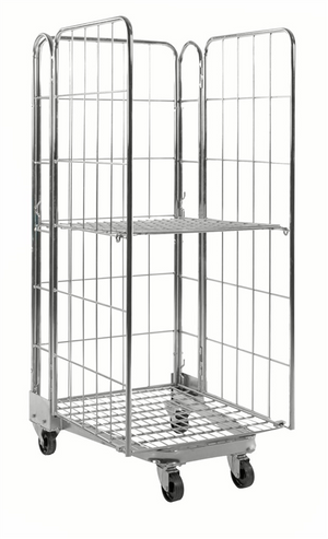 Stackable Roll Container with Shelf – 3 Sided Mesh Trolley | 400kg Capacity