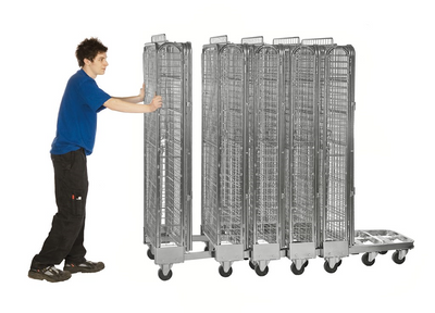 Stackable Security Roll Container with Roof and Shelf – 3 Sided Galvanised Roll Cage | 400kg Capacity