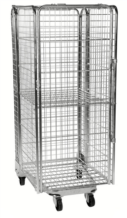 Stackable Security Roll Container with Roof and Shelf – 3 Sided Galvanised Roll Cage | 400kg Capacity