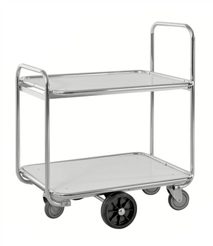 Kommissionierwagen – 2-stufig elektroverzinkt mit Laminatböden – Tragfähigkeit 300 kg