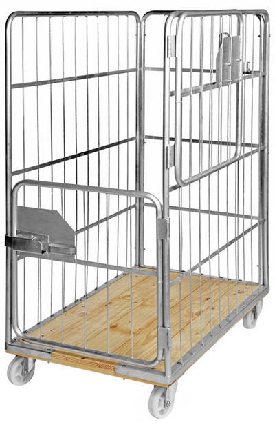Heavy Duty Roll Container with Wooden Base – 2 Door Galvanised Roll Cage | 800kg Load Capacity