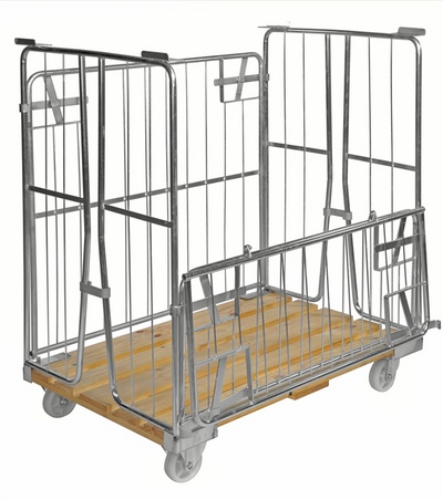Roll Container with Wooden Base – Half-Drop Gate Roll Cage | 500kg Capacity
