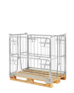 Elektroverzinkter Palettenbehälter – Klappseite – Für EUR-Palette 1200 × 800 mm – 1200 × 800 × 1000 mm