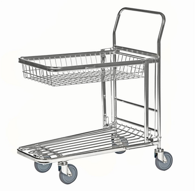 Stackable Shop Trolley with Fold-Up Basket – Multi-Purpose Storage Trolley | 100kg Shelf Capacity