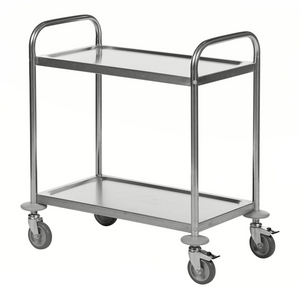 2-Ebenen-Edelstahl-Rollwagen – C2 – Tragfähigkeit 100 kg (710 × 400 × 805 mm)