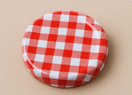 70 mm einteilige rote Gingham-Kappen – 12er-Pack