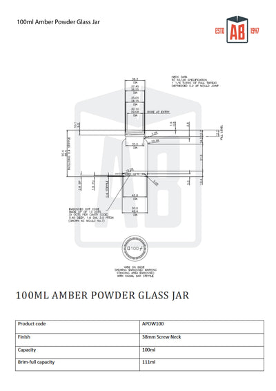 100ml Amber Glass Powder Jar