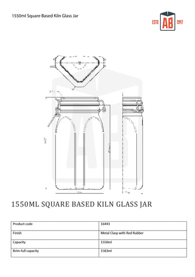 1550ml Square Based Kilner Jar