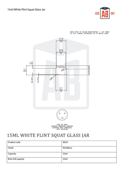 15ml White Flint Glass Squat Jar
