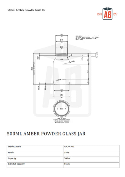 500ml Amber Glass Powder Jar