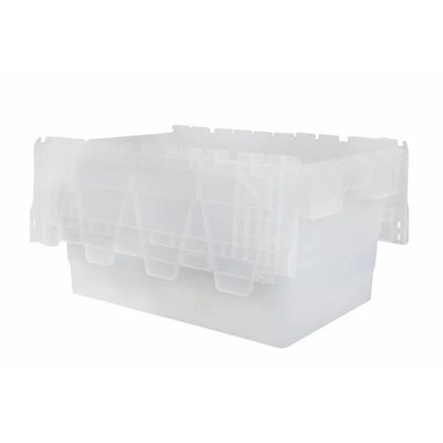 Attached Lid Tote Box – 60 Litres – 600x400x320mm – Transparent – Stackable & Nestable