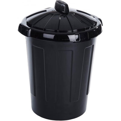 Heavy Duty Plastic Waste Bin - 80 Litre Black Dustbin with Lid