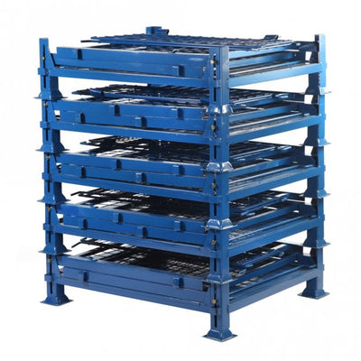 Collapsible Cage Pallet - Blue Steel Mesh Four-Piece Stacking Pallet Converter