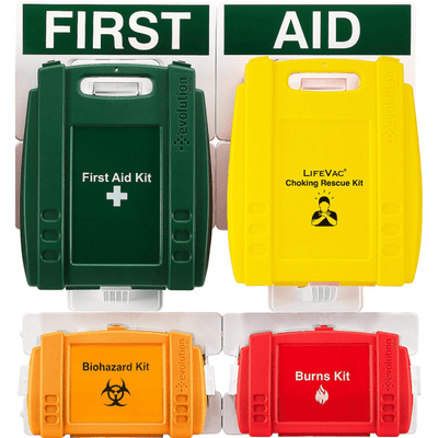 Complete First Aid Point with First Aid Kit, Anti-Choking Device, Biohazard Kit and Bleed Control Kit