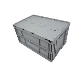 Folding Plastic Crate with Lid – 600x400x320mm – 59L – Closed Sides & Base