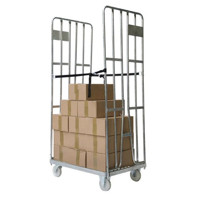 2-Sided Roll Container – 870x600x1690mm, Hot-Dip Galvanized with Clamping Fences & Metal Base
