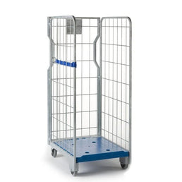 Nestbarer 3-Seiten-Rollbehälter Multi – 800 x 640 x 1600 mm, feuerverzinkt, Kunststoffboden