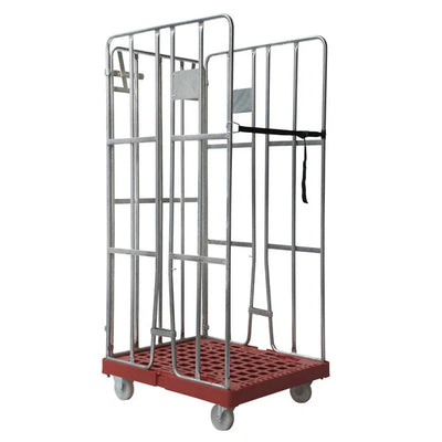 3-Sided Roll Cage – 810x680x1680mm, Hot-Dip Galvanized with Strap and Plastic Base