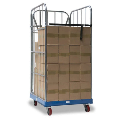 3-Sided Roll Container – 810x720x1620mm, Electrolytically Galvanized with Plastic Base