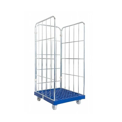 3-Sided Roll Container – 810x720x1620mm, Electrolytically Galvanized with Plastic Base