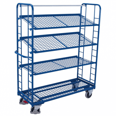 Four Mesh Shelf Stock Trolley with Brake, 400kg Capacity, 1805 x 650 x 1575mm